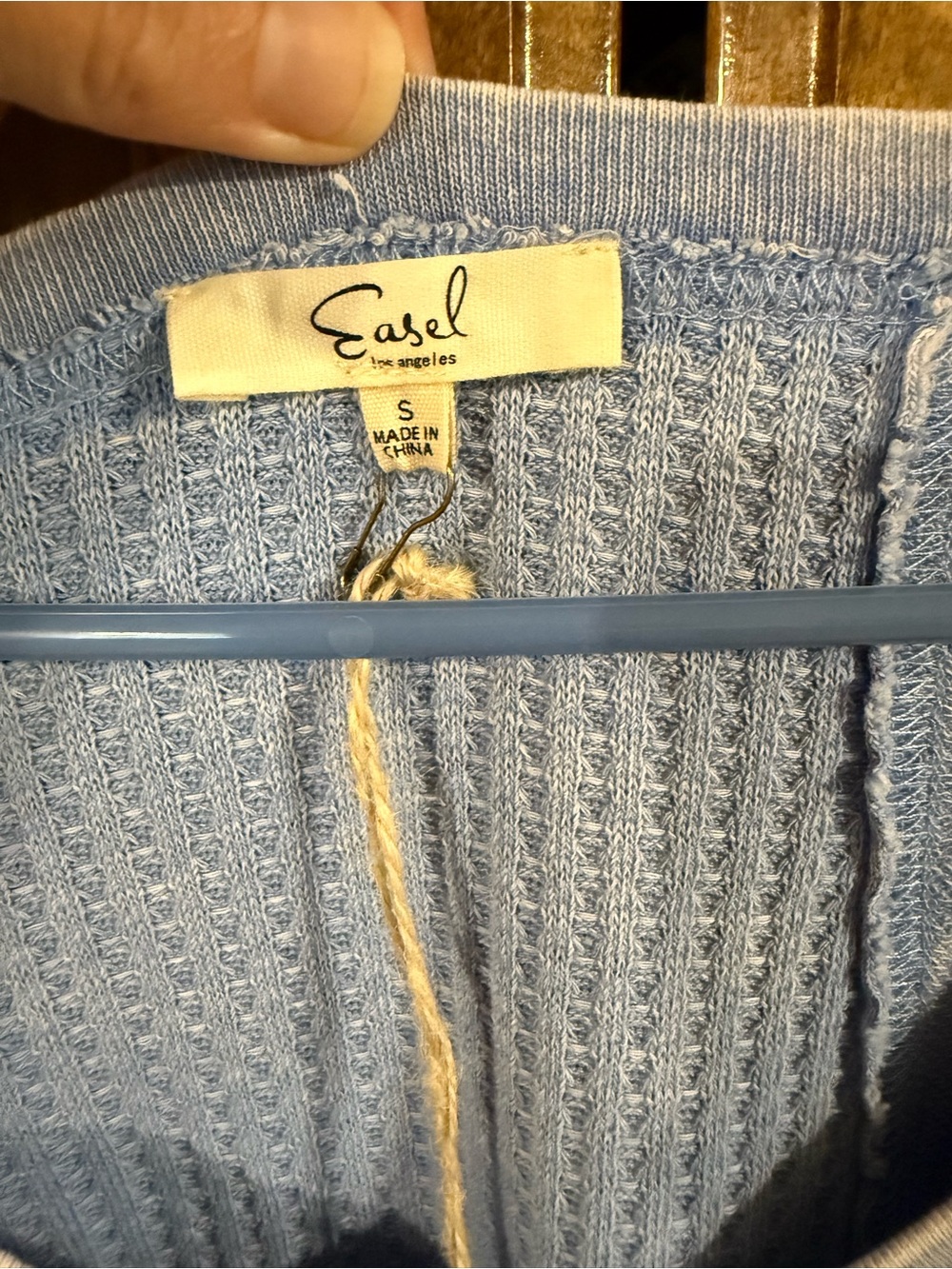 Nellie Mae Boutique Relaxed V-Neck Blue Waffle Knit Tunic Top (very oversized) - Picture 4 of 4